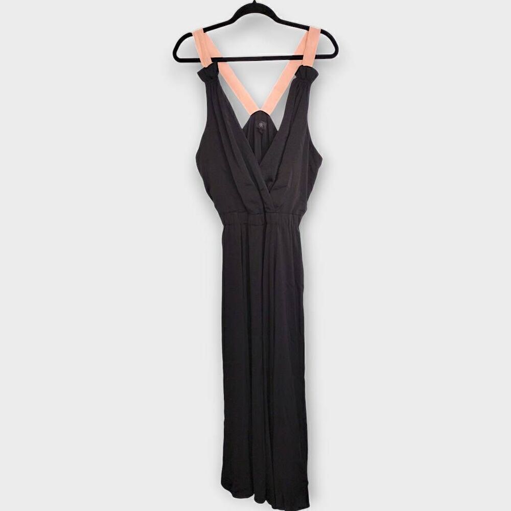 Banana Republic Womens Maxi | Sz‎ 16 | Black Peach | Ribbon Straps Gown Dress